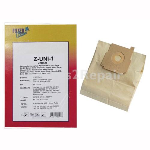 Filterclean Vacuum Cleaner Bags - Z-uni-1 - Z100 000294-k Dust Bags X 5