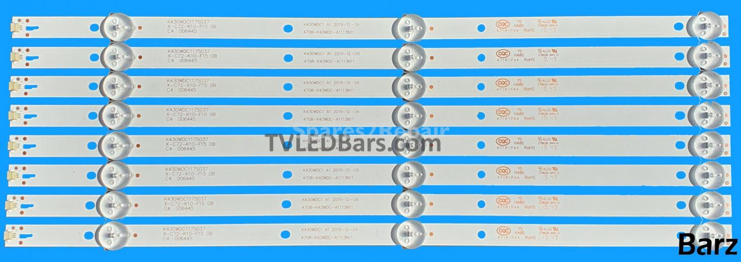 Barz LED Backlight Array Polaroid P43FN0038K K430WDC1 K430WDC2 43" 4708-K43WDC 8pcs